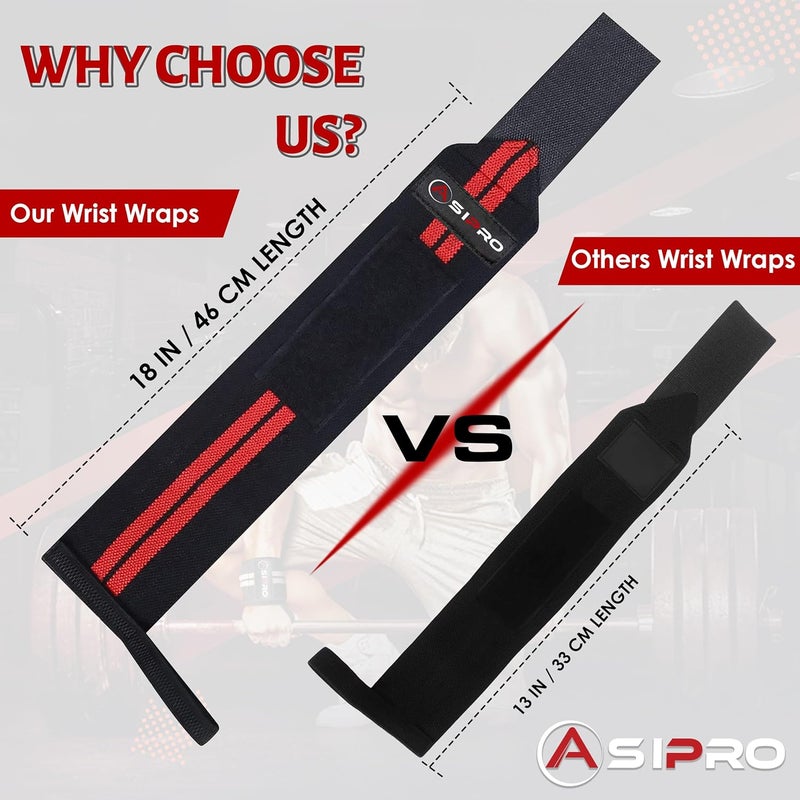 ASIPRO Wrist Wraps for Weightlifting 18" Wrist Straps for Weightlifting Weight Lifting Wrist Wraps for Men & Women, Muñequeras para Gym Wrist Support for Working Out, Gym Wrist Wraps for Powerlifting - Image 2
